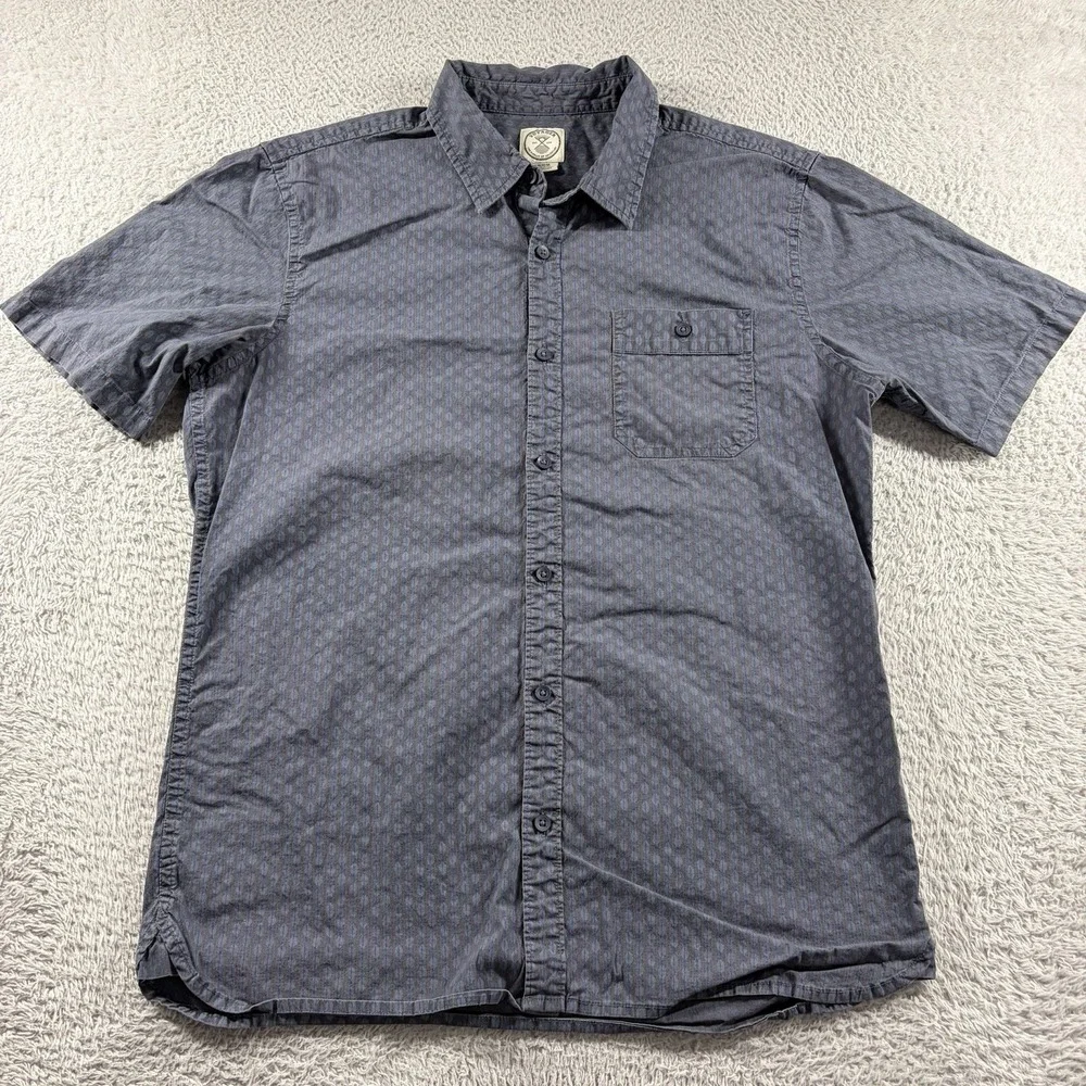 Voyager Pattern Shirt Mens Medium Blue Button Down Short Sleeve